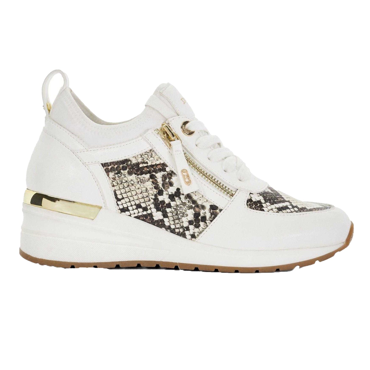Natural - Side - Dune London Womens-Ladies Eilisia Snake Print Wedge Trainers