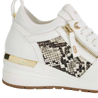 Natural - Pack Shot - Dune London Womens-Ladies Eilisia Snake Print Wedge Trainers