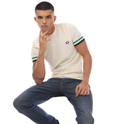 Ecru - Side - Fred Perry Mens Bold Pique Tipped T-Shirt