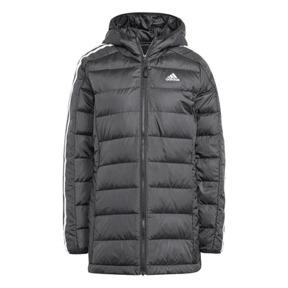 Black - Back - Adidas Womens-Ladies Essentials 3 Stripes Parka