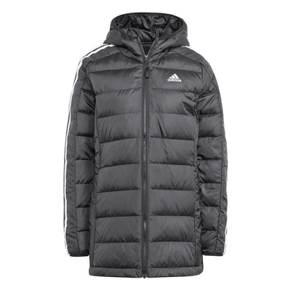 Black - Front - Adidas Womens-Ladies Essentials 3 Stripes Parka