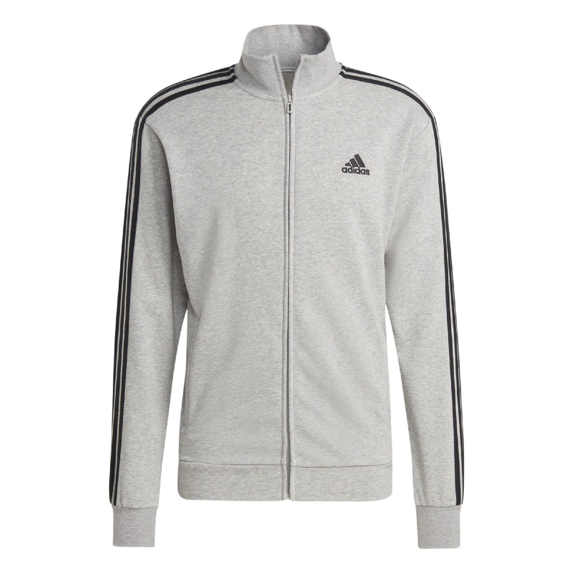 Grey - Close up - Adidas Mens 3 Stripes French Terry Tracksuit