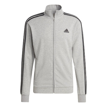 Grey - Close up - Adidas Mens 3 Stripes French Terry Tracksuit