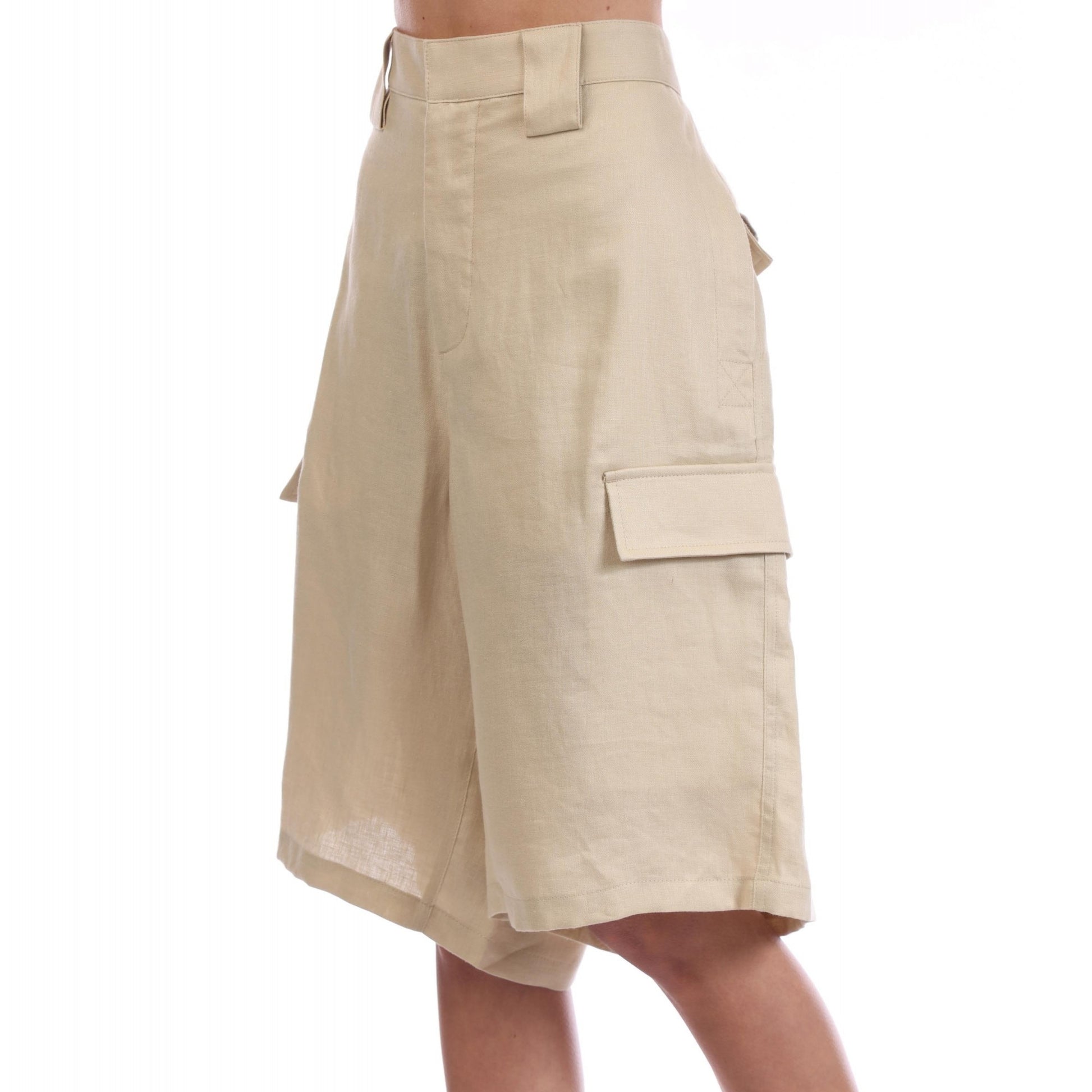 Beige - Back - Off White Mens Linen Cargo Shorts