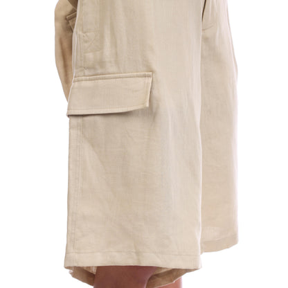 Beige - Side - Off White Mens Linen Cargo Shorts