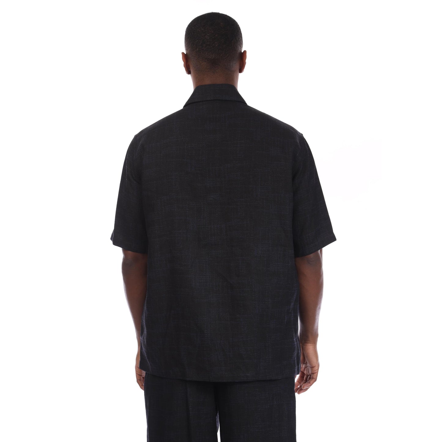 Black - Back - Off White Mens Linen 90s Bowling Shirt