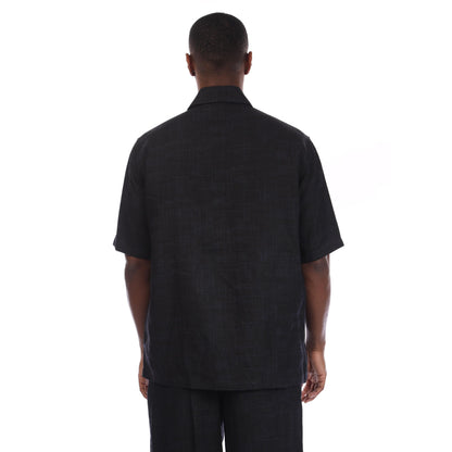 Black - Back - Off White Mens Linen 90s Bowling Shirt