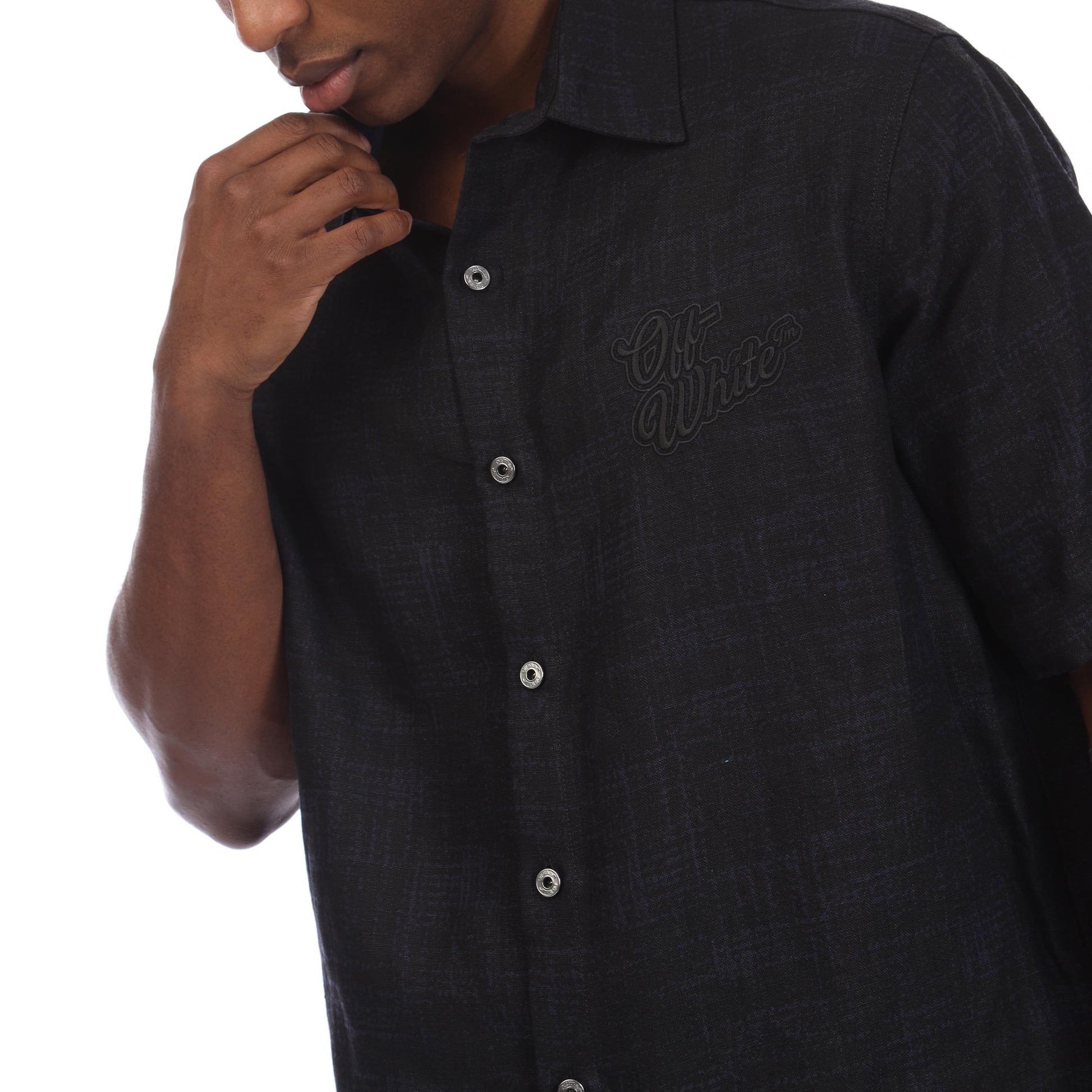 Black - Side - Off White Mens Linen 90s Bowling Shirt