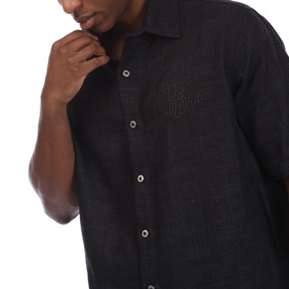 Black - Side - Off White Mens Linen 90s Bowling Shirt