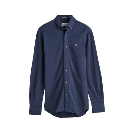 Navy - Front - Gant Mens Pique Jersey Regular Shirt