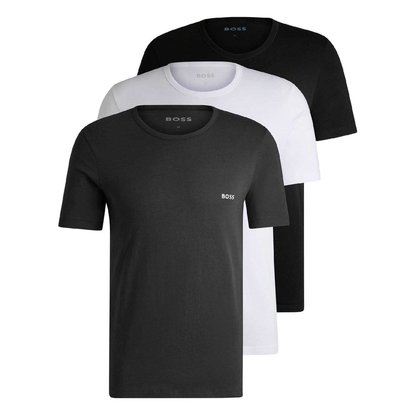 White-Black-Dark Grey - Front - Boss Mens Embroidered Logo T-Shirt (Pack of 3)