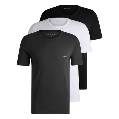 White-Black-Dark Grey - Front - Boss Mens Embroidered Logo T-Shirt (Pack of 3)
