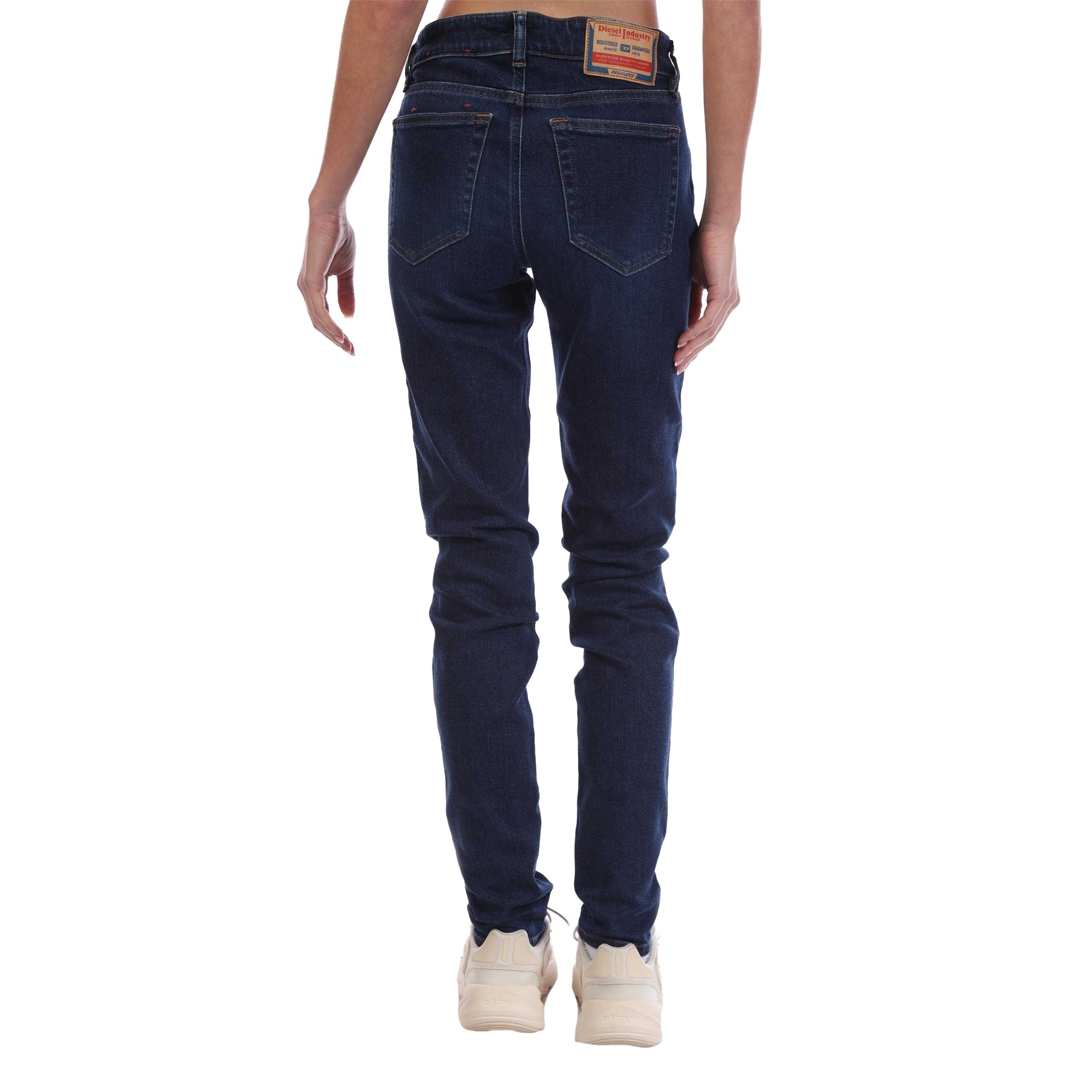 Blue - Back - Diesel Womens-Ladies 2018 Slandy Low Leather Badge Skinny Jeans