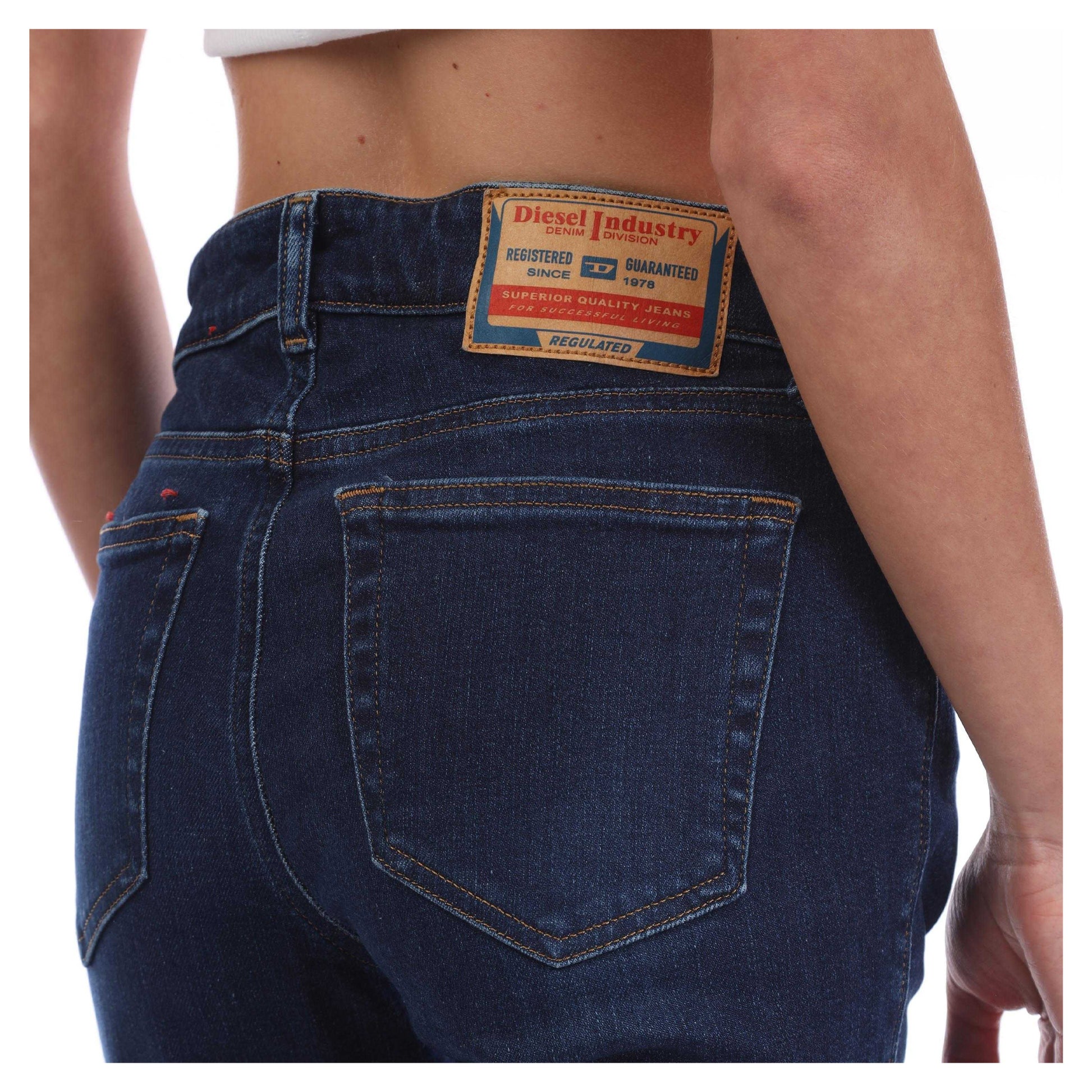 Blue - Lifestyle - Diesel Womens-Ladies 2018 Slandy Low Leather Badge Skinny Jeans
