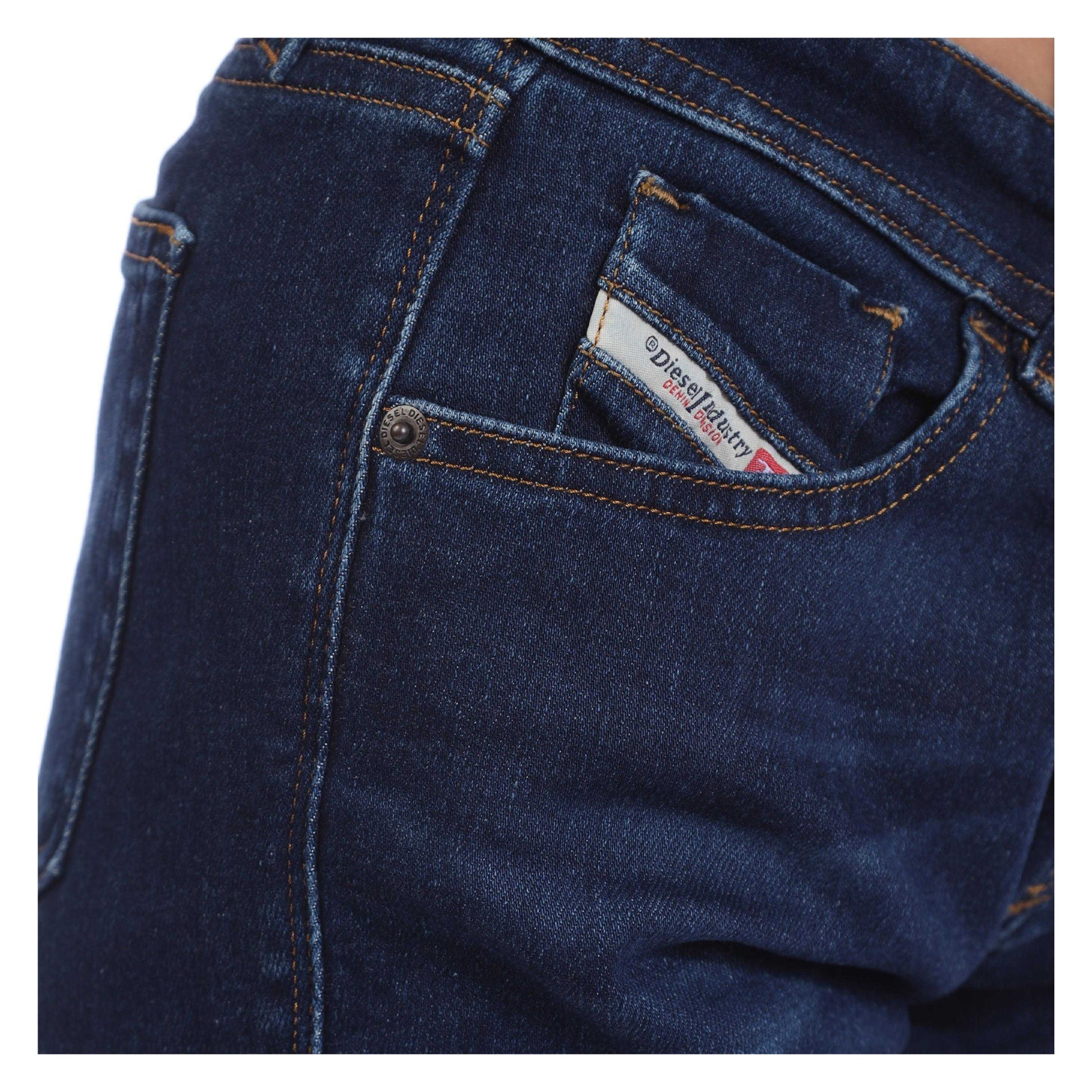 Blue - Pack Shot - Diesel Womens-Ladies 2018 Slandy Low Leather Badge Skinny Jeans