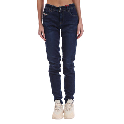 Blue - Front - Diesel Womens-Ladies 2018 Slandy Low Leather Badge Skinny Jeans