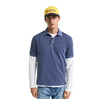 Navy - Side - Gant Mens Pique Sun Faded Polo Shirt