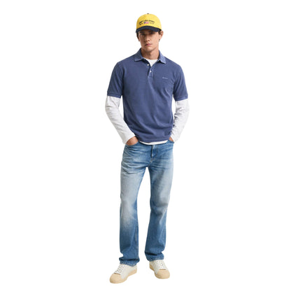 Navy - Pack Shot - Gant Mens Pique Sun Faded Polo Shirt