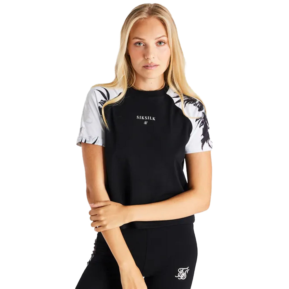 Black - Front - SikSilk Womens-Ladies Floral Panelled T-Shirt