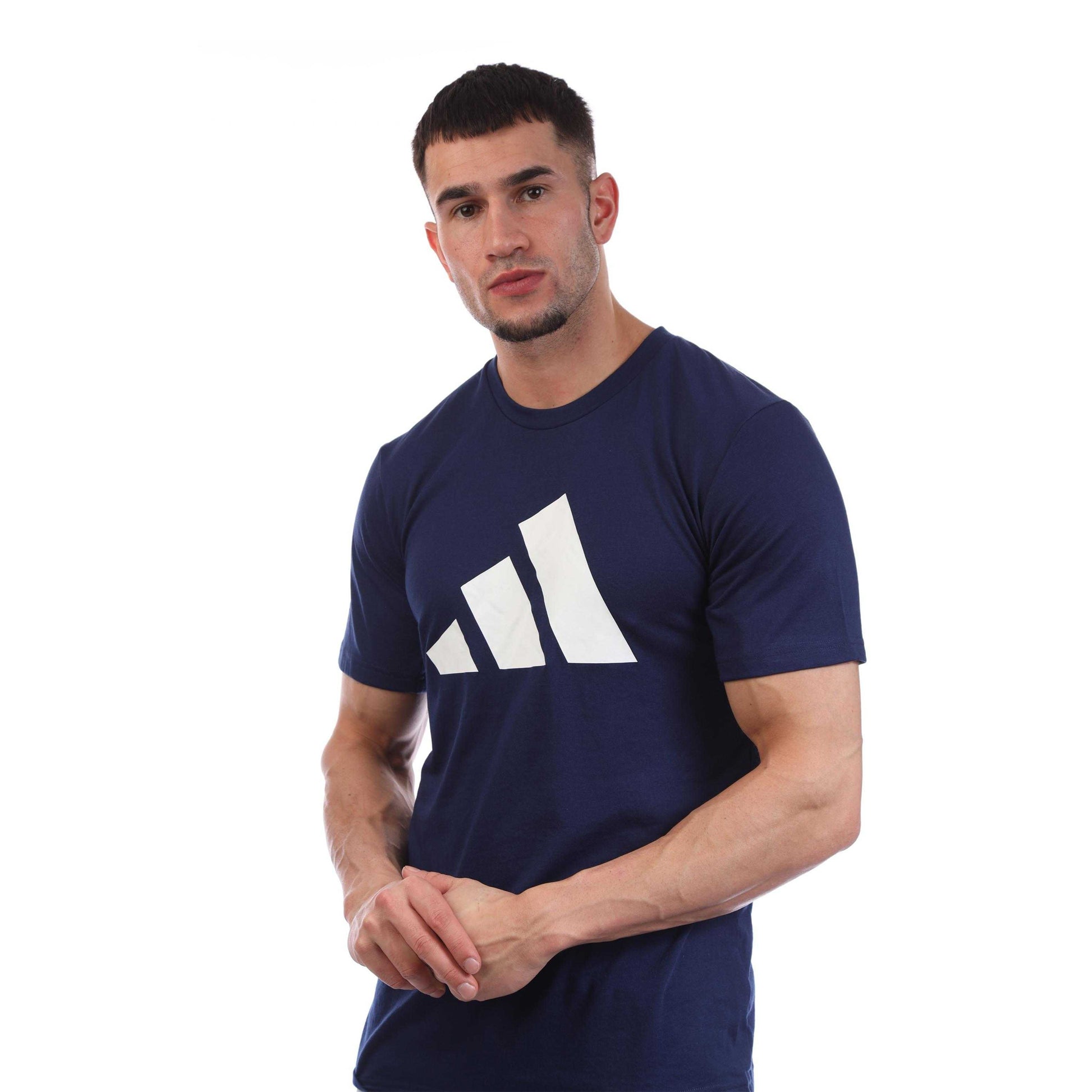 Blue - Side - Adidas Mens Train Essentials Feelready Logo Training T-Shirt