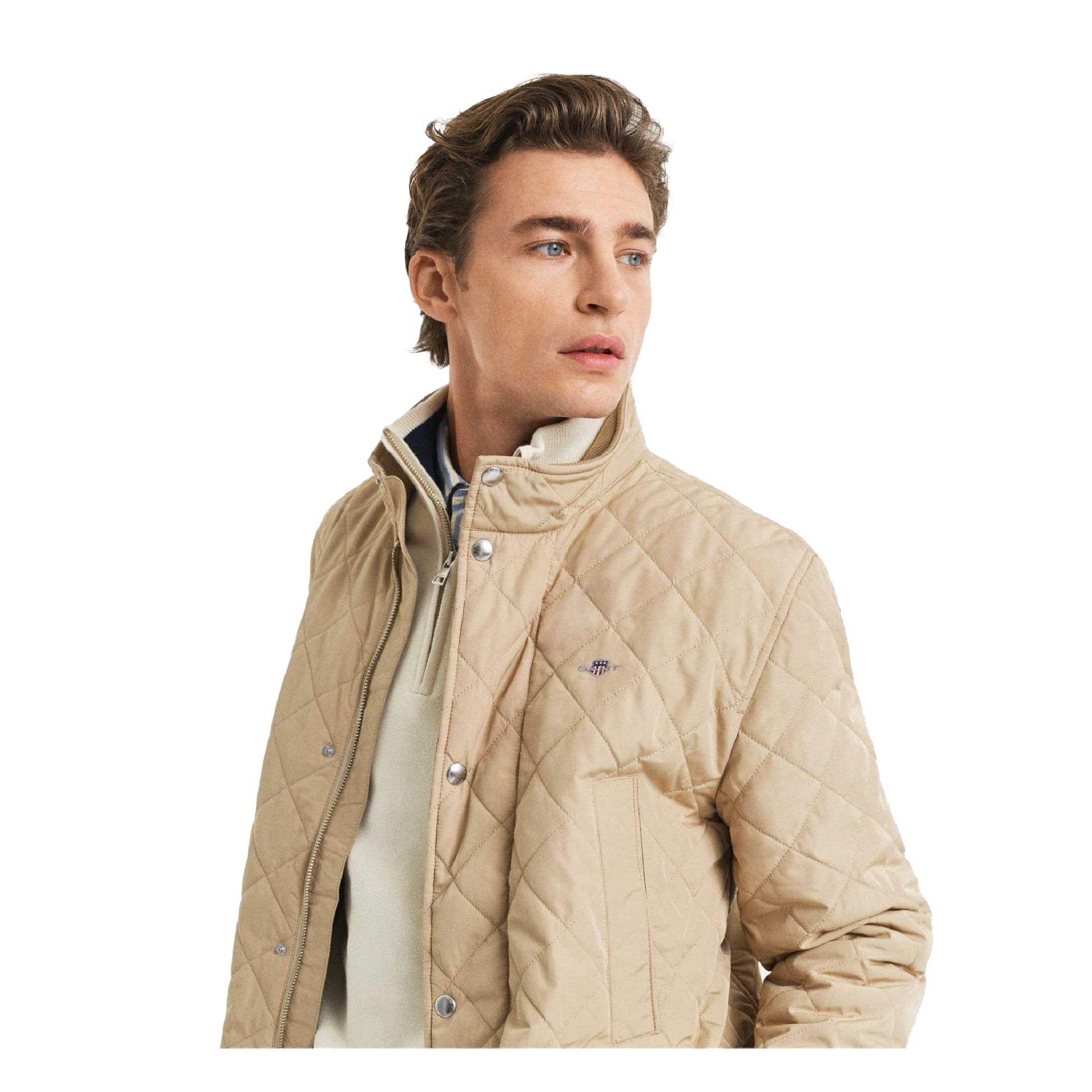 Khaki - Side - Gant Mens Windproof Quilted Mid Length Jacket