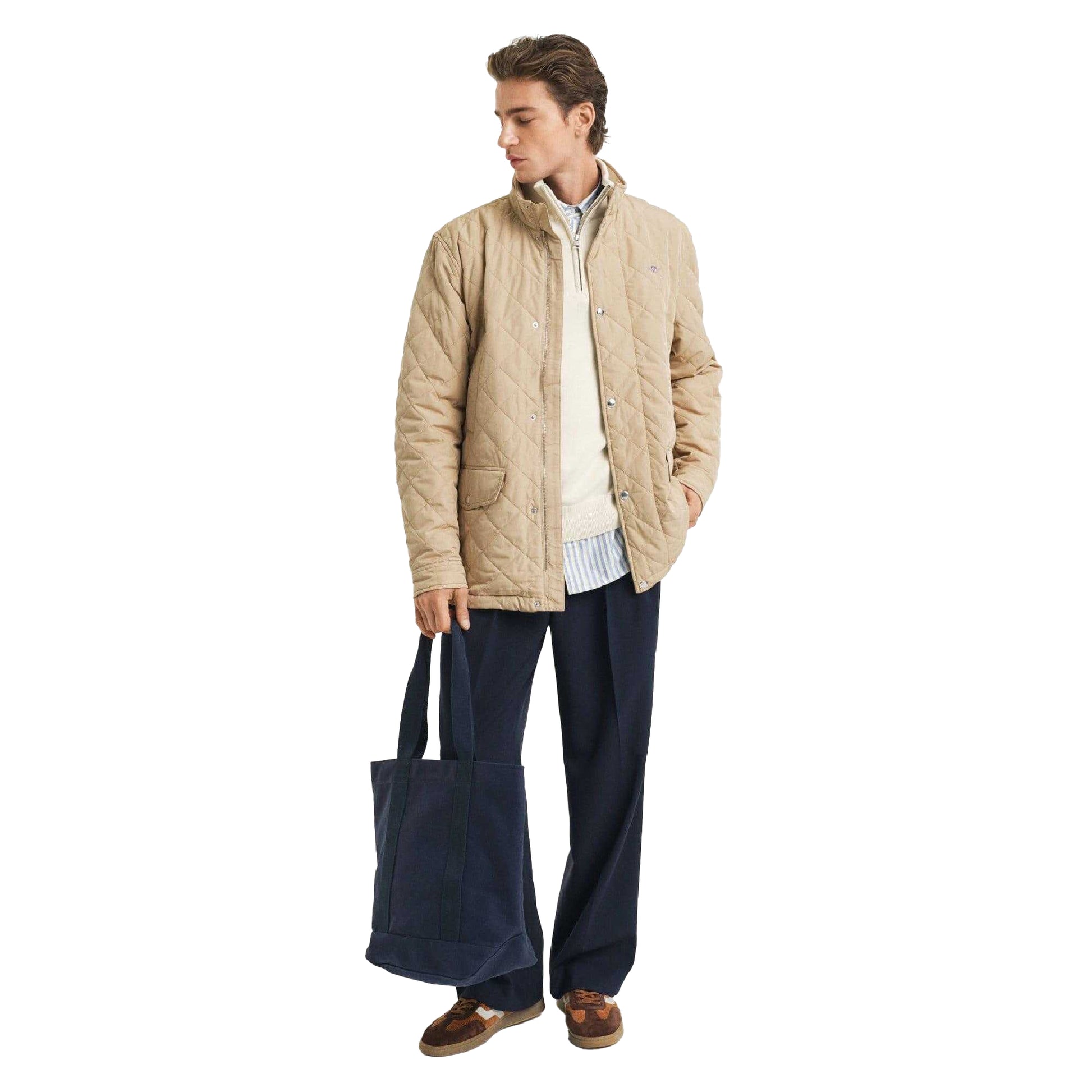 Khaki - Lifestyle - Gant Mens Windproof Quilted Mid Length Jacket