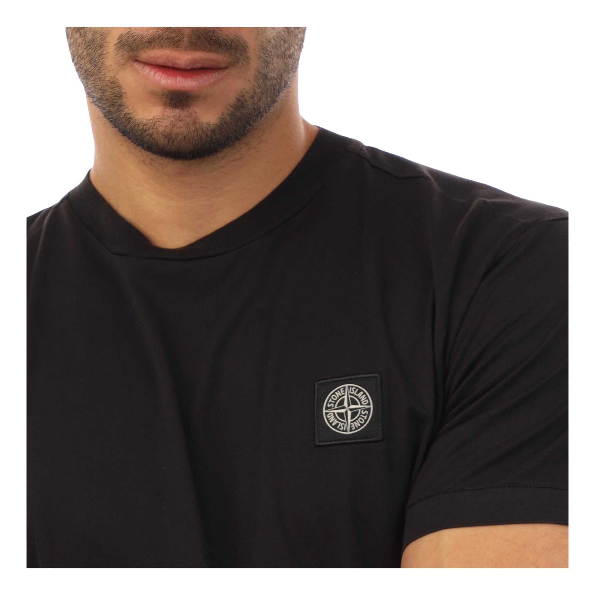 Black - Side - Stone Island Mens T-Shirt Cotton Slim Jersey