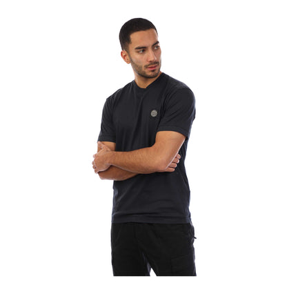 Navy - Front - Stone Island Mens T-Shirt Cotton Slim Jersey