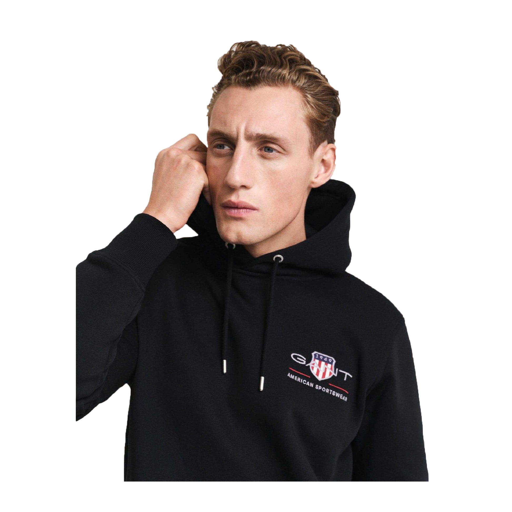 Black - Side - Gant Mens Archive Shield Hoodie