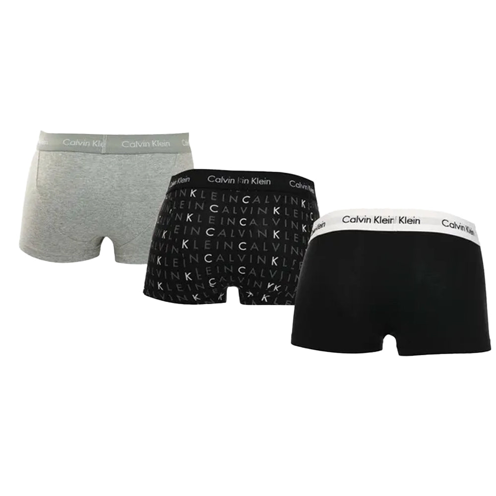 Black-Grey - Back - Calvin Klein Mens Cotton Low Rise Boxer Shorts (Pack of 3)