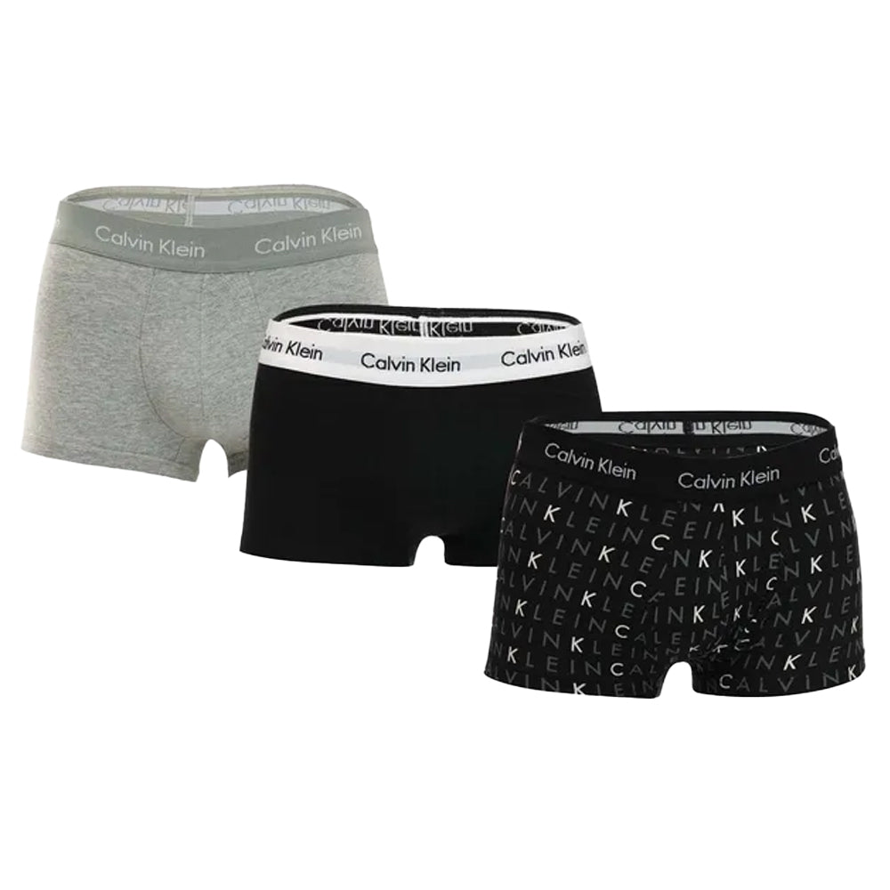 Black-Grey - Front - Calvin Klein Mens Cotton Low Rise Boxer Shorts (Pack of 3)