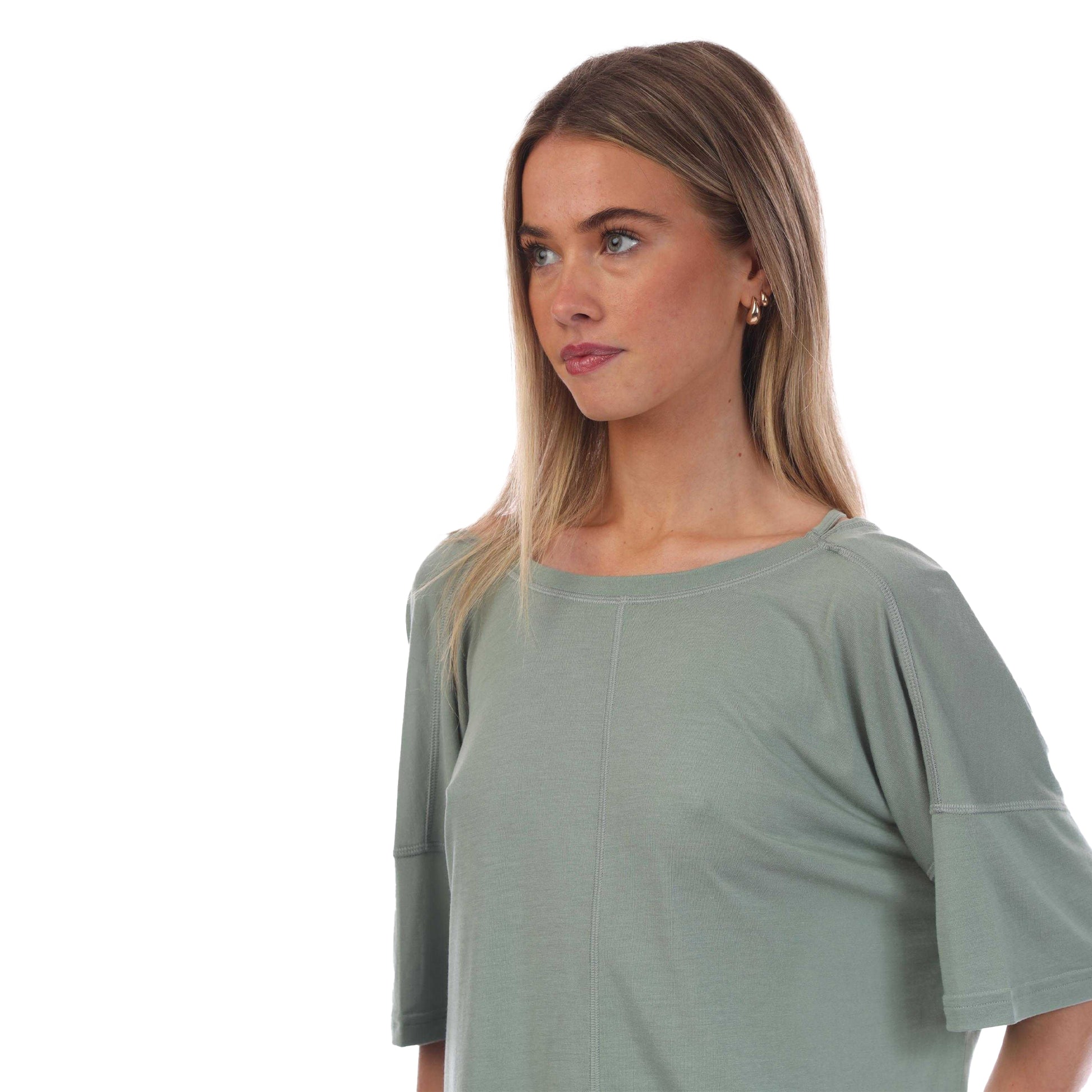 Green - Side - Adidas Womens-Ladies Studio Oversized Yoga T-Shirt