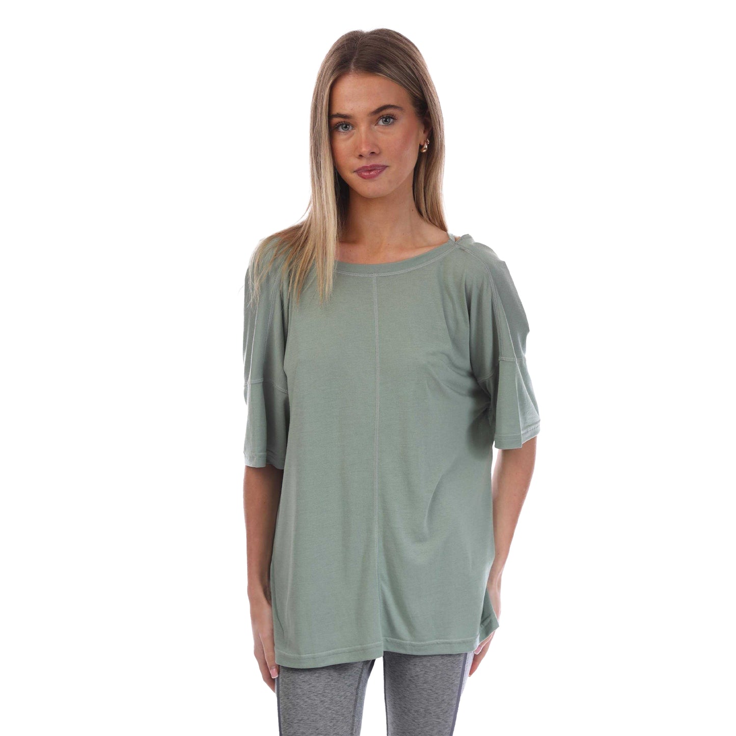 Green - Front - Adidas Womens-Ladies Studio Oversized Yoga T-Shirt