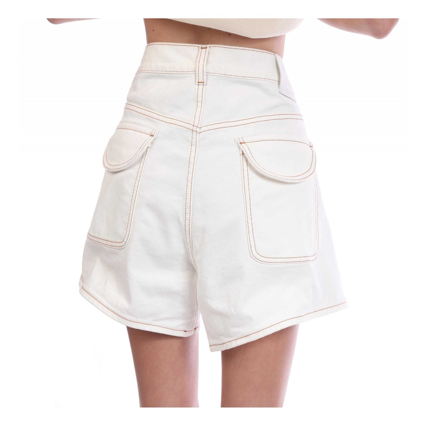 White - Back - Off White Womens-Ladies Denim Shorts