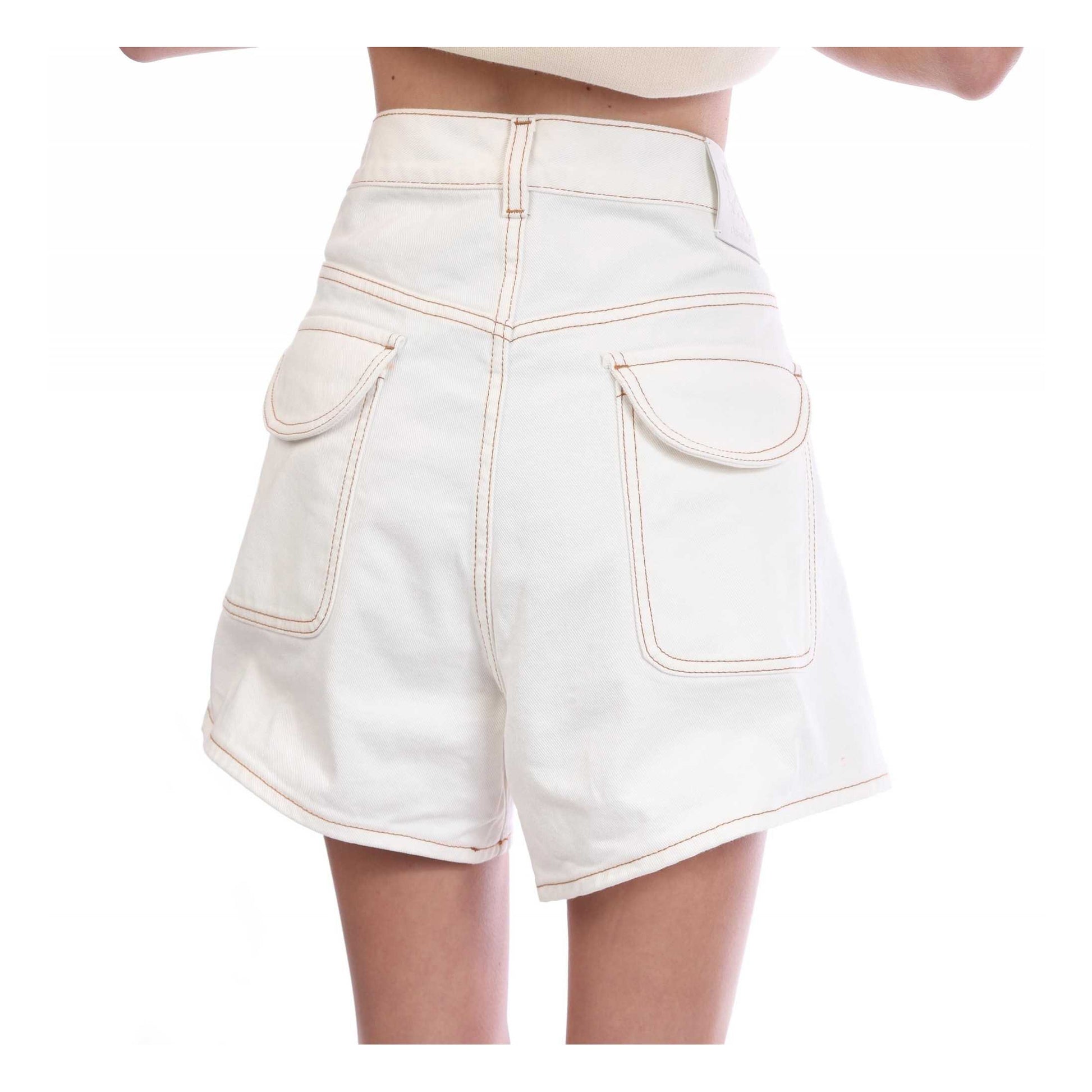 White - Back - Off White Womens-Ladies Denim Shorts