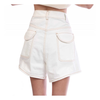 White - Back - Off White Womens-Ladies Denim Shorts