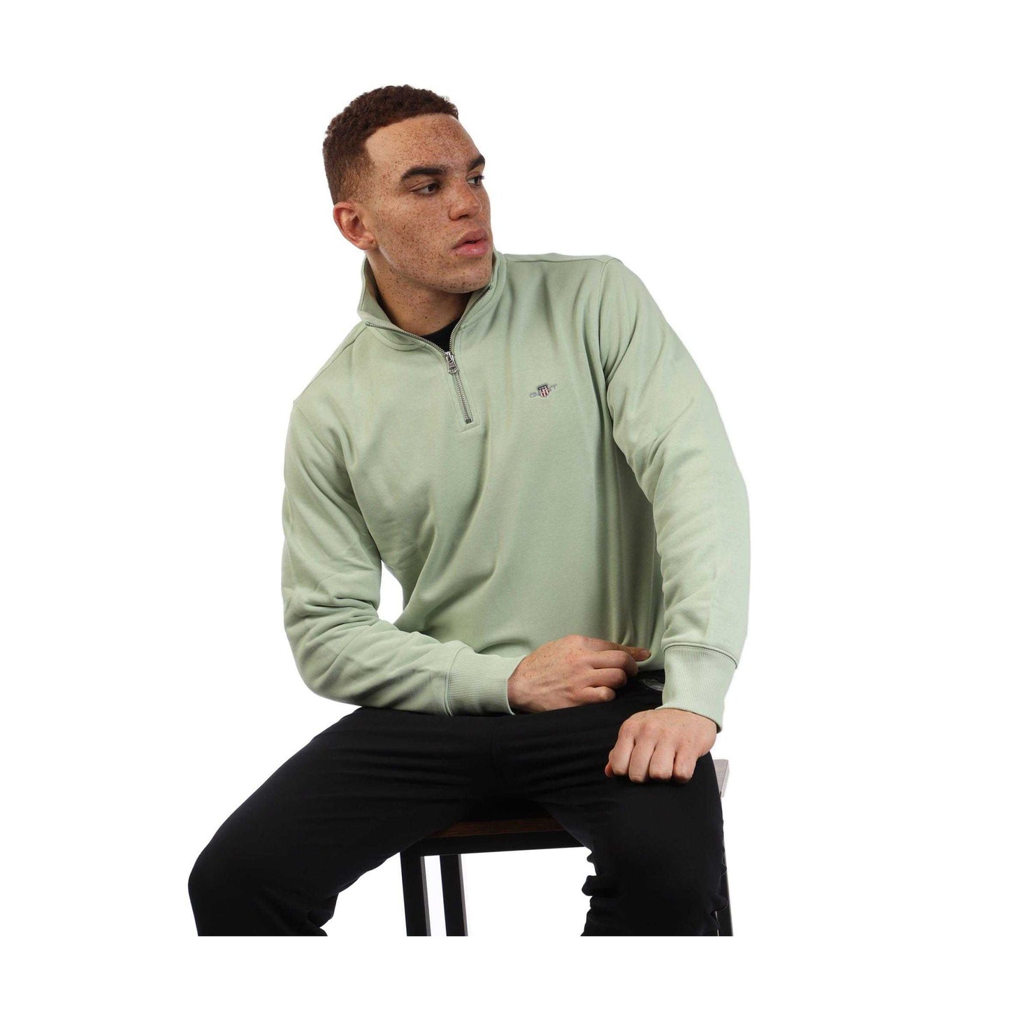 Green - Side - Gant Mens Shield Half Zip Sweatshirt