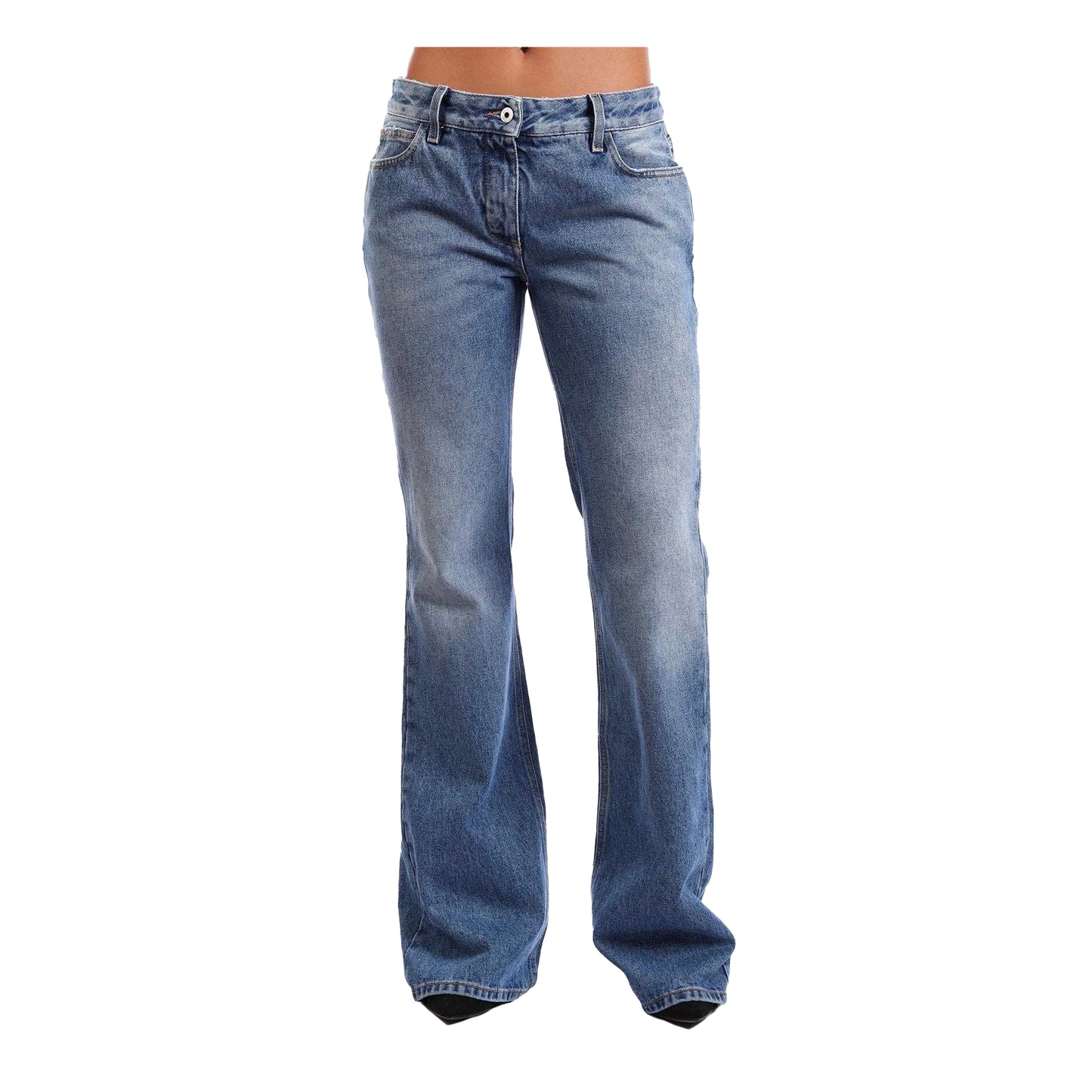 Blue - Front - Off White Womens-Ladies Flared Slim Jeans
