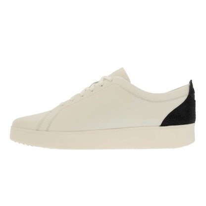 White-Black - Side - Fit Flop Womens-Ladies Rally Crystal Leather Trainers