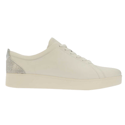White-Silver - Front - Fit Flop Womens-Ladies Rally Crystal Leather Trainers