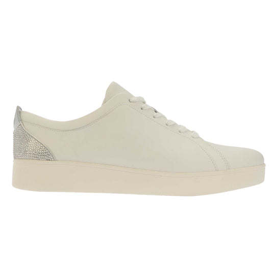 White-Silver - Front - Fit Flop Womens-Ladies Rally Crystal Leather Trainers
