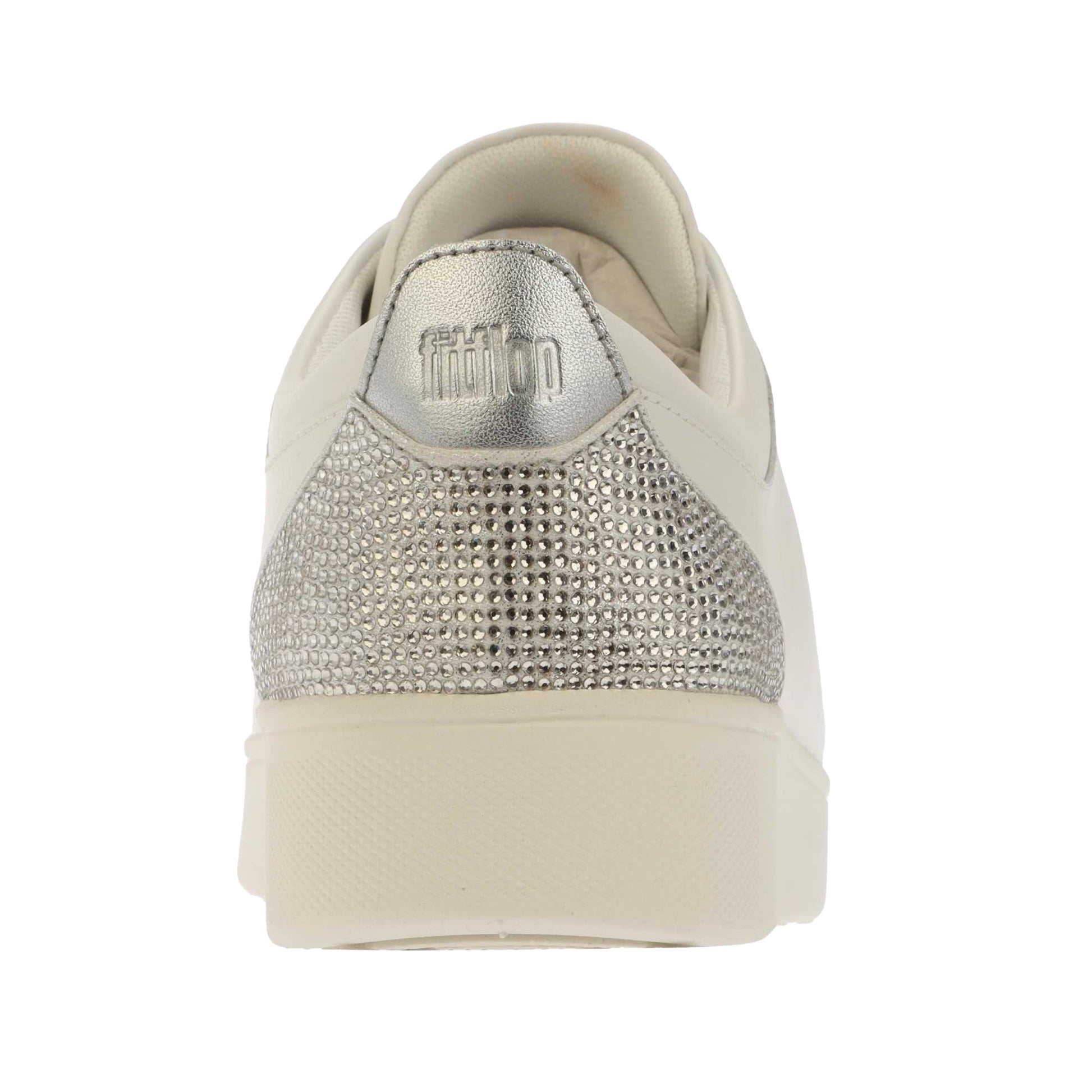 White-Silver - Back - Fit Flop Womens-Ladies Rally Crystal Leather Trainers