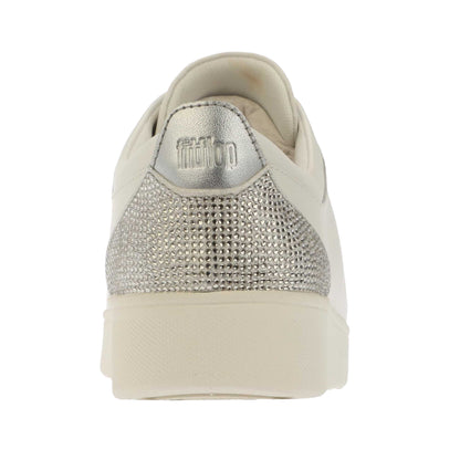 White-Silver - Back - Fit Flop Womens-Ladies Rally Crystal Leather Trainers