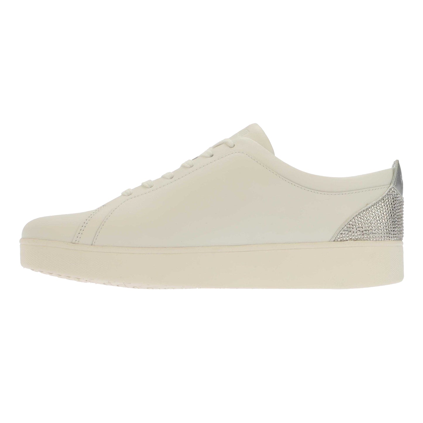 White-Silver - Side - Fit Flop Womens-Ladies Rally Crystal Leather Trainers