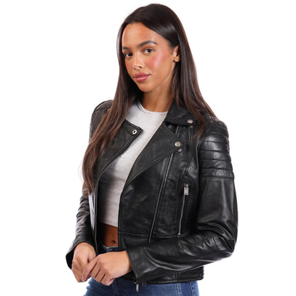 Black - Side - Bolongaro Trevor Womens-Ladies Jasmine Leather Biker Jacket