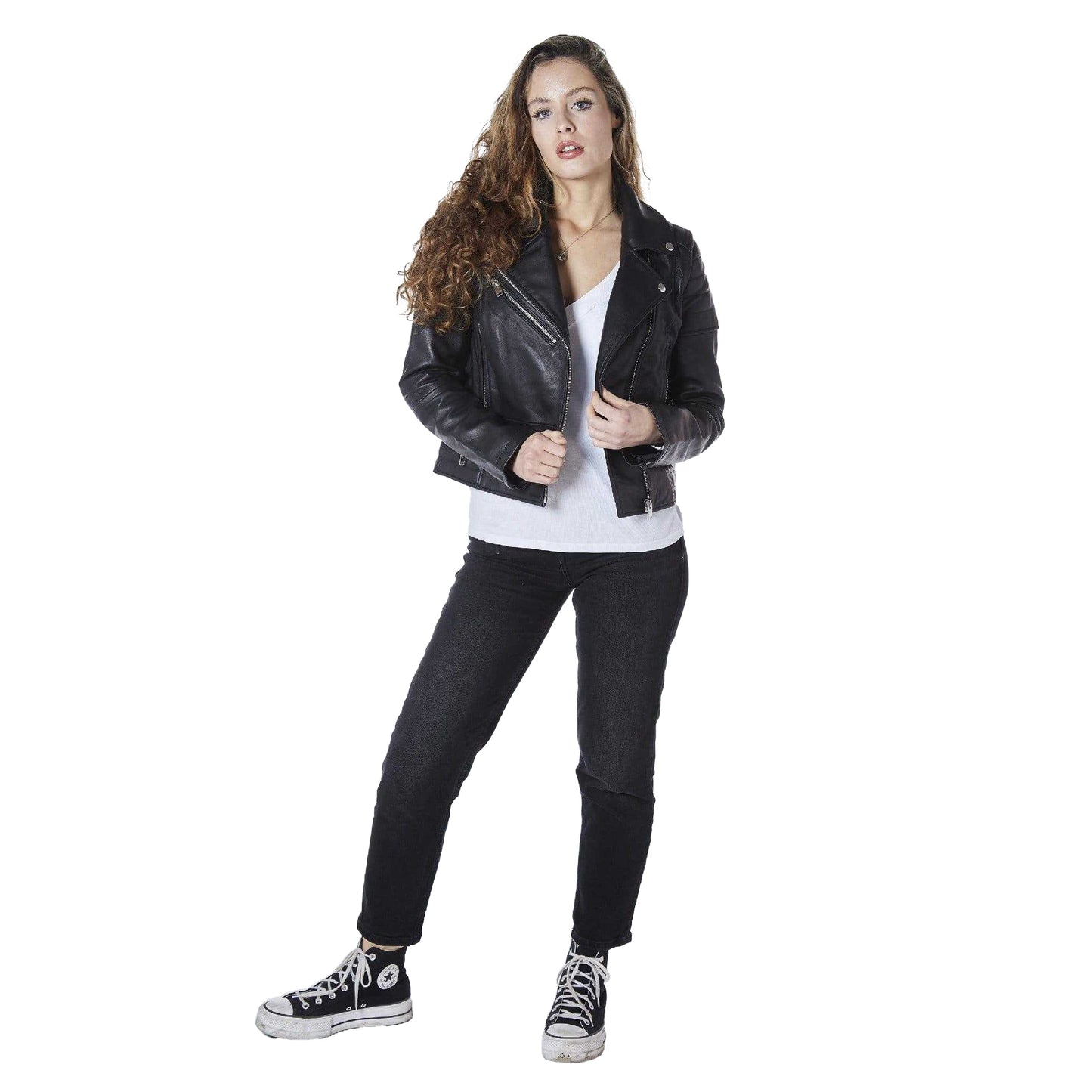 Black - Pack Shot - Bolongaro Trevor Womens-Ladies Jasmine Leather Biker Jacket