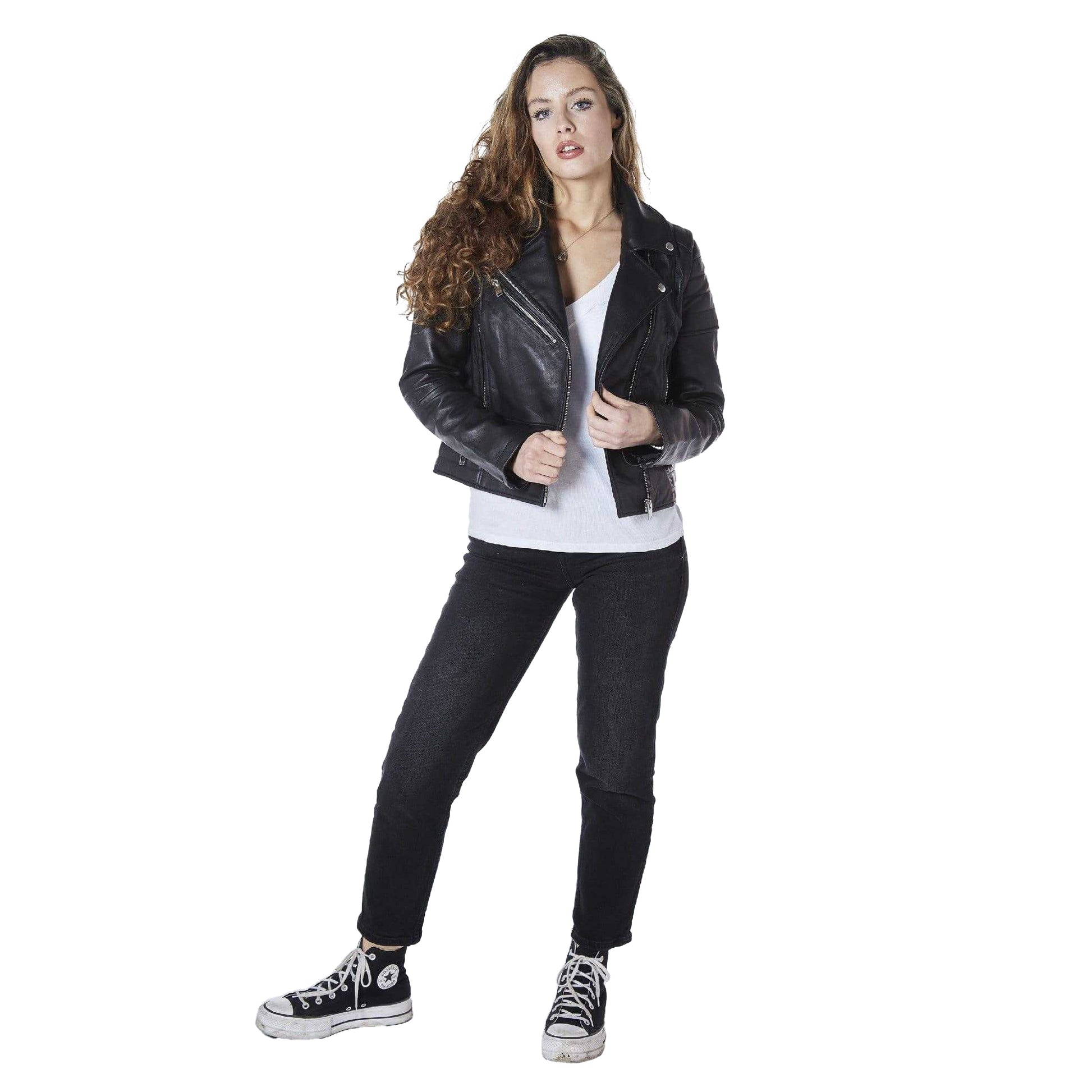 Black - Pack Shot - Bolongaro Trevor Womens-Ladies Jasmine Leather Biker Jacket
