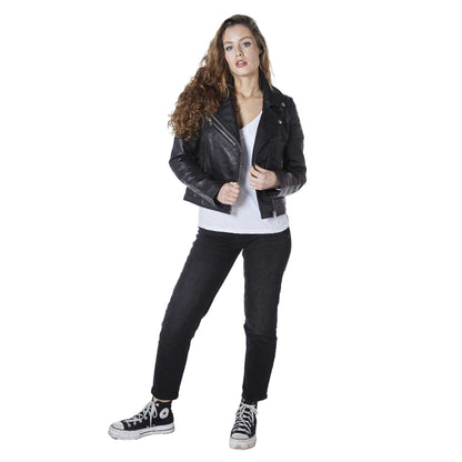 Black - Pack Shot - Bolongaro Trevor Womens-Ladies Jasmine Leather Biker Jacket