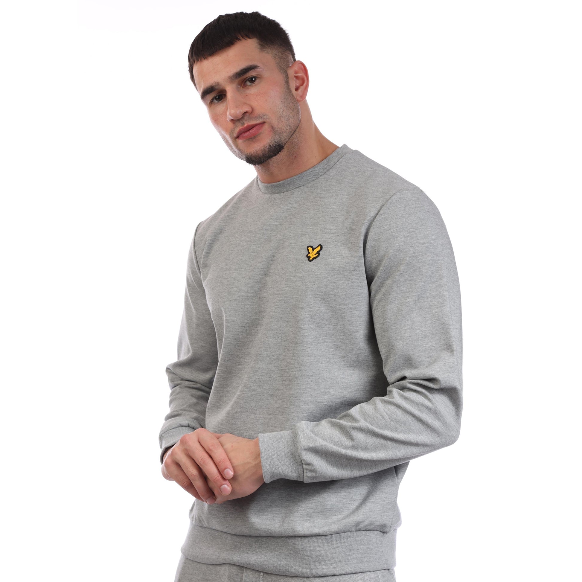 Grey - Side - Lyle & Scott Mens Fly Fleece Crew Neck Sweatshirt