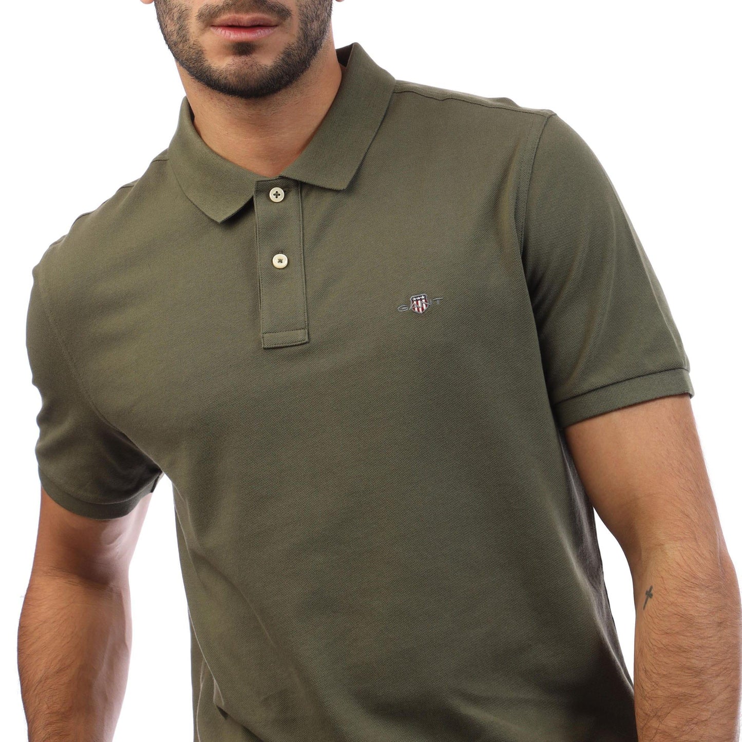 Green - Side - Gant Mens Shield Pique Regular Polo Shirt